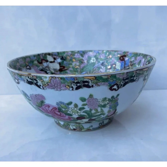 Antique Chinese Family Rose Medallion Hand Painted Decorated Bowl Gold Trim - Picture 3 of 16